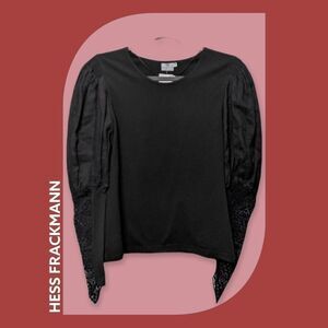 NWT HESS FRACKMANN Linen Crochet Puff Sleeve Top 8